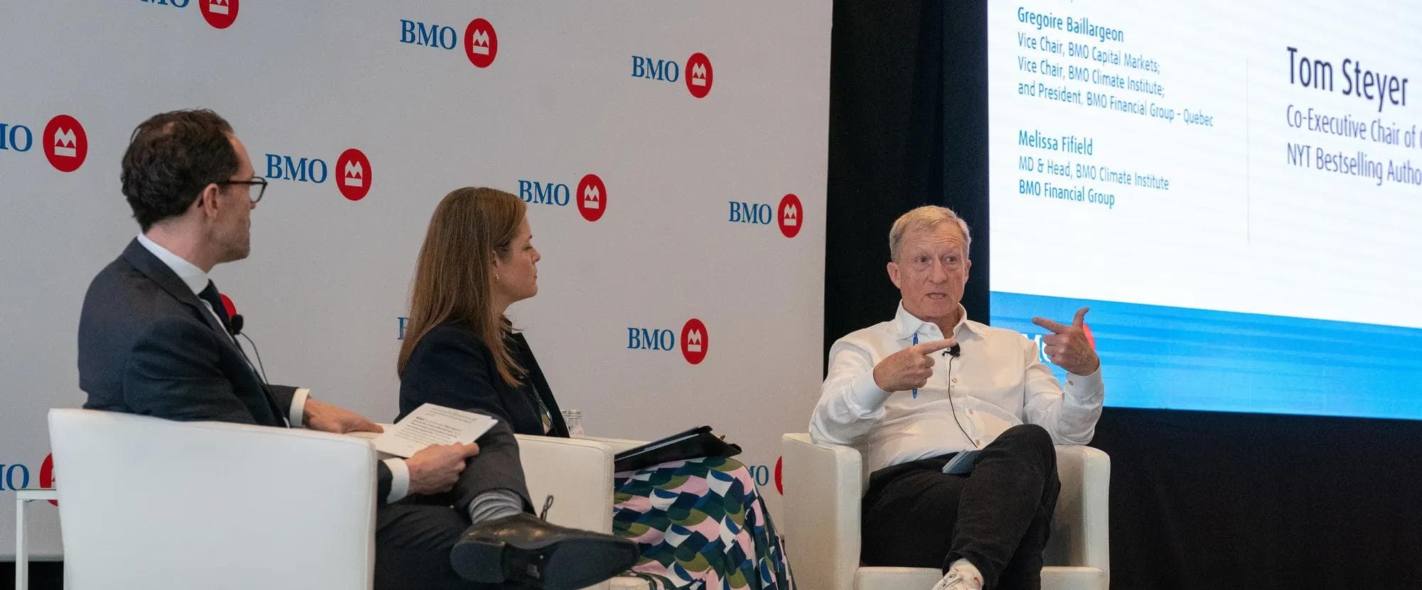 Tom Steyer prend la parole lors d'un événement client de BMO.