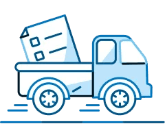 Illustration showing a pickup truck traveling down a road while carrying a process document in the back
