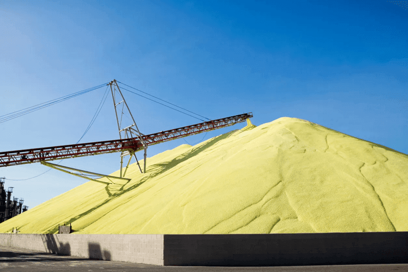 A stockpile of sulfur at a refinery. 