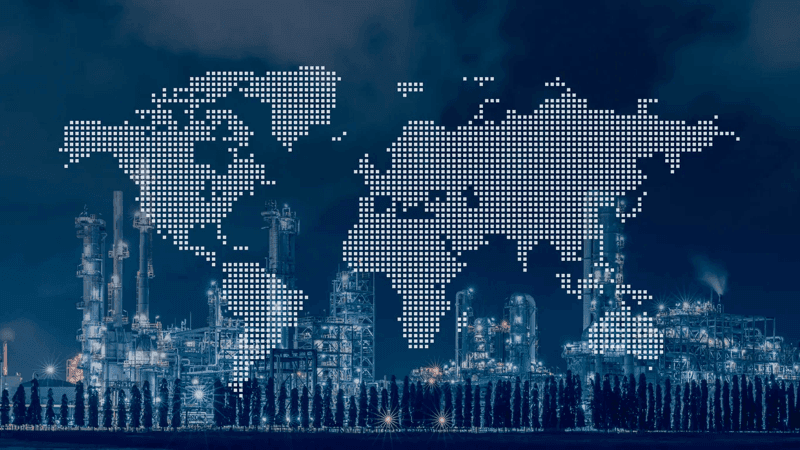 Oil And Gas Petroleum Refinery Industry With World Wide Map 