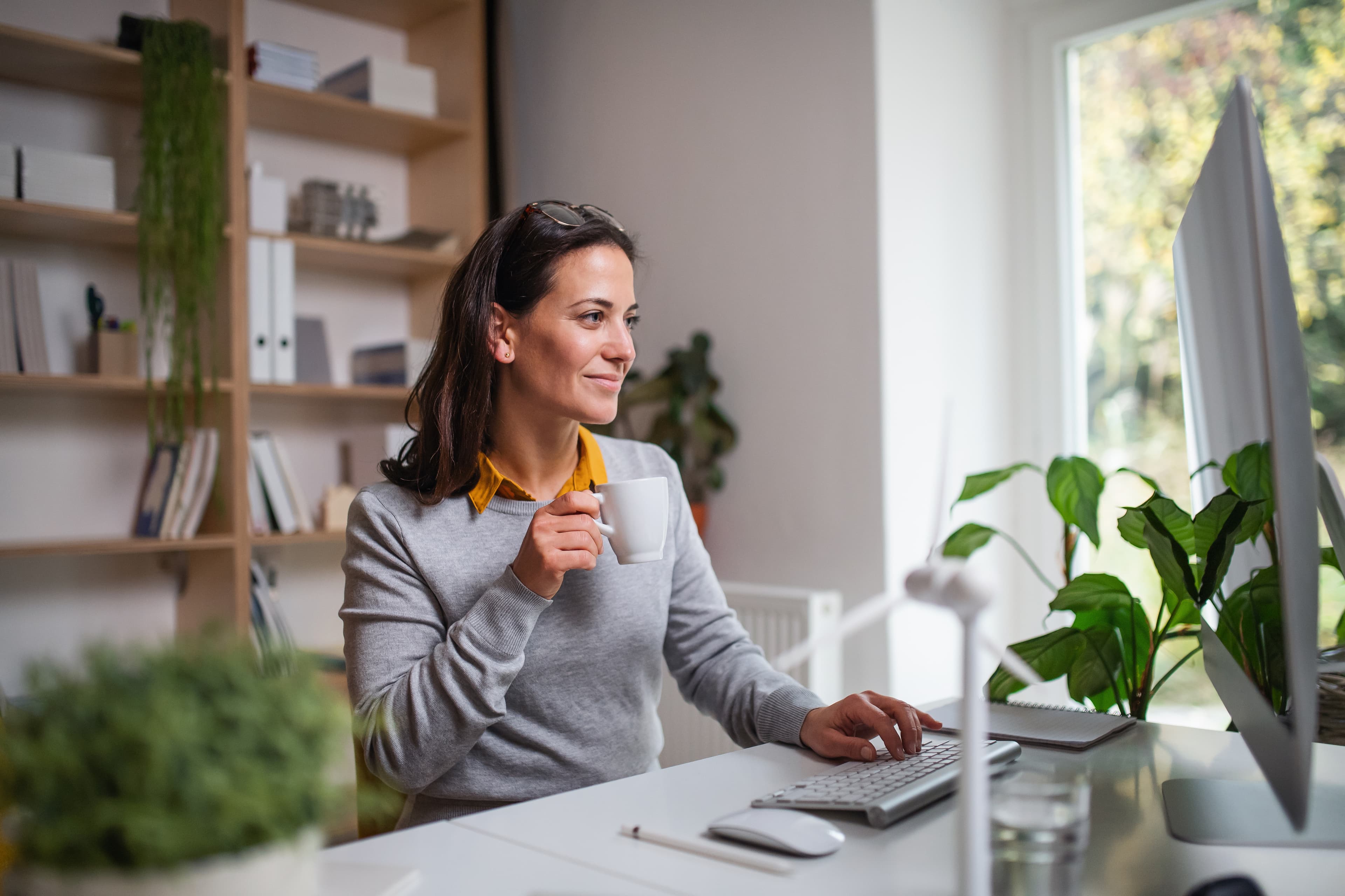 female exec at computer