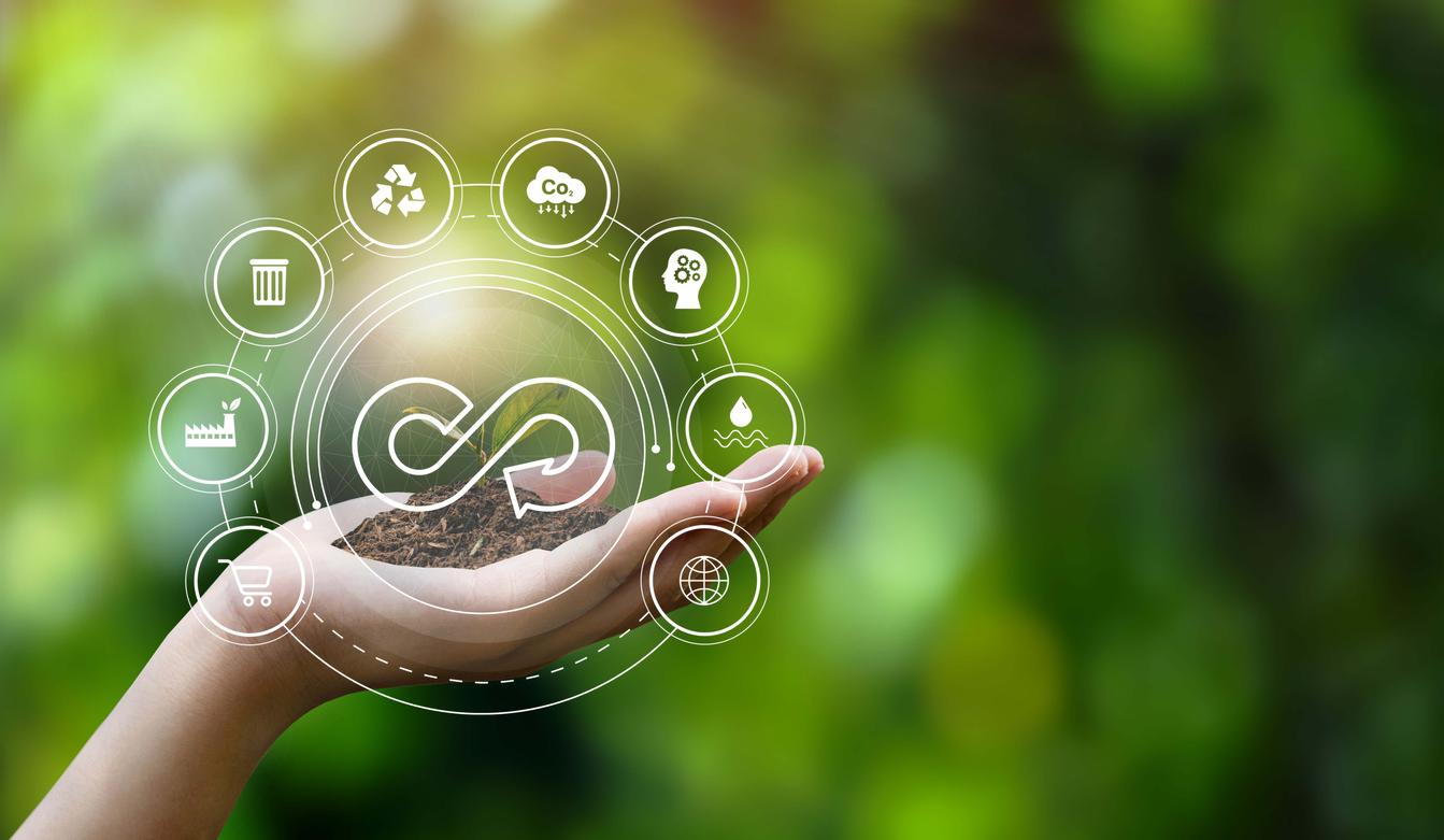 Green leaf and CO2 reducing icon with environment social governance for decrease carbon dioxide emission ,carbon footprint and carbon credit to limit global warming from climate change concept