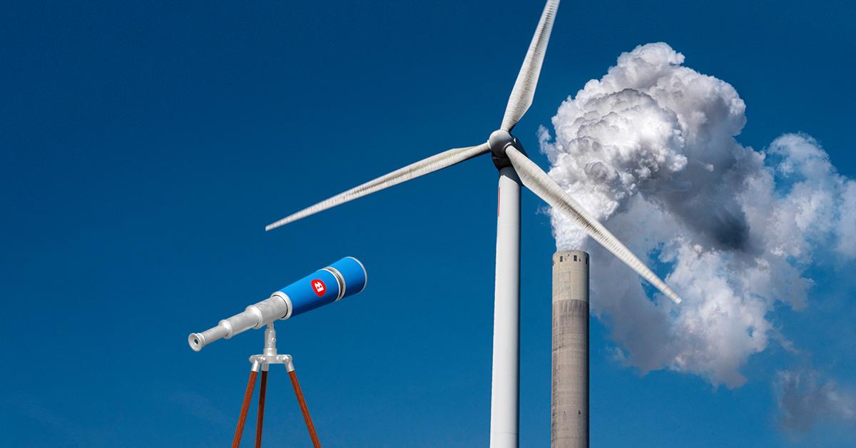 Éolienne et cheminée d'usine
